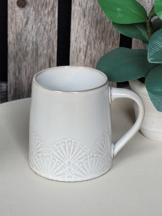 Hearth & Hand Other - Hearth & Hand Cream White Ceramic Patterned Mug Etched Fan Motif